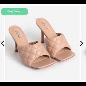 Square Toe Quilted Heel Mule In Nude Faux Leather